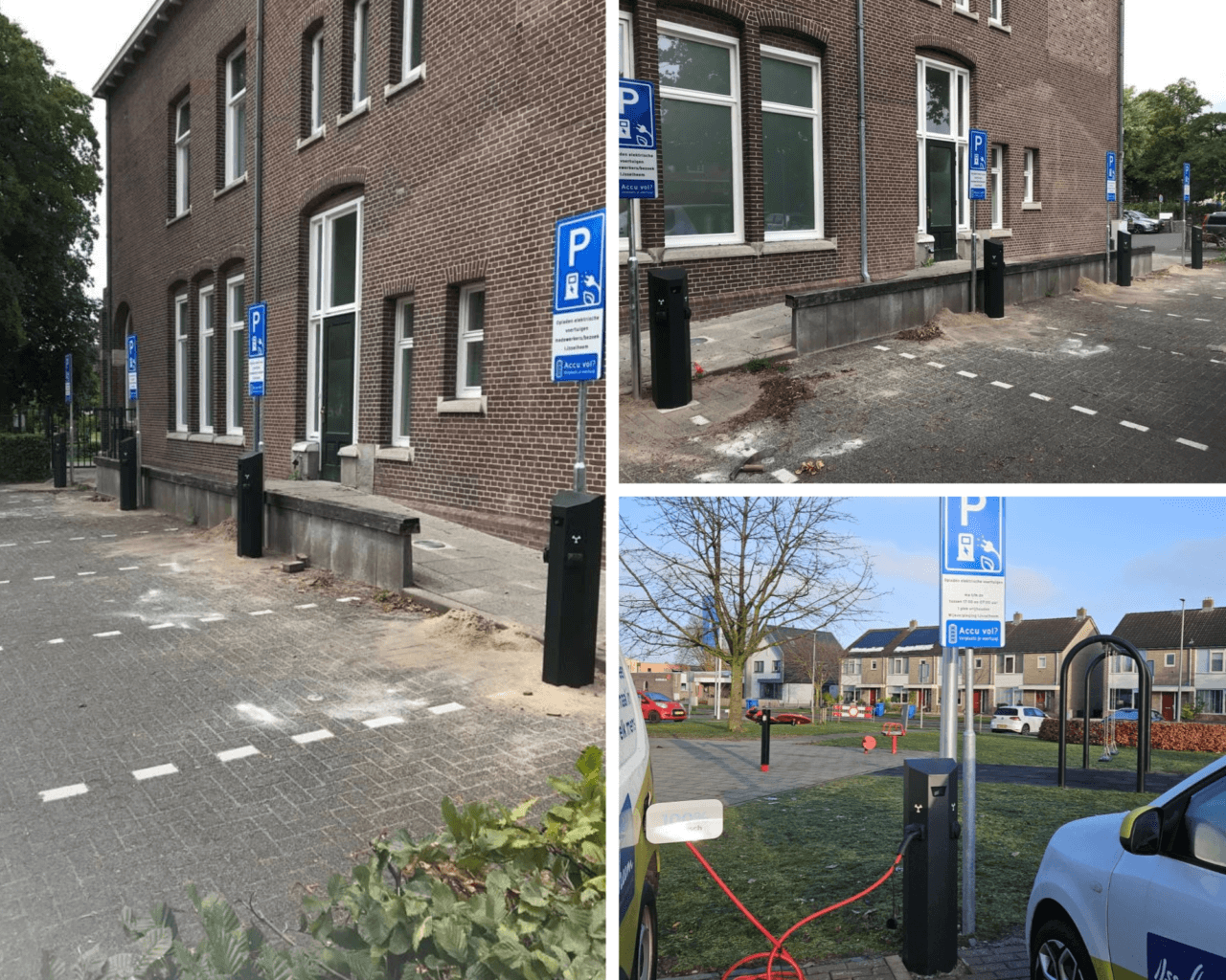 Collage van drie foto's van laadpleinen bij IJsselheem.
