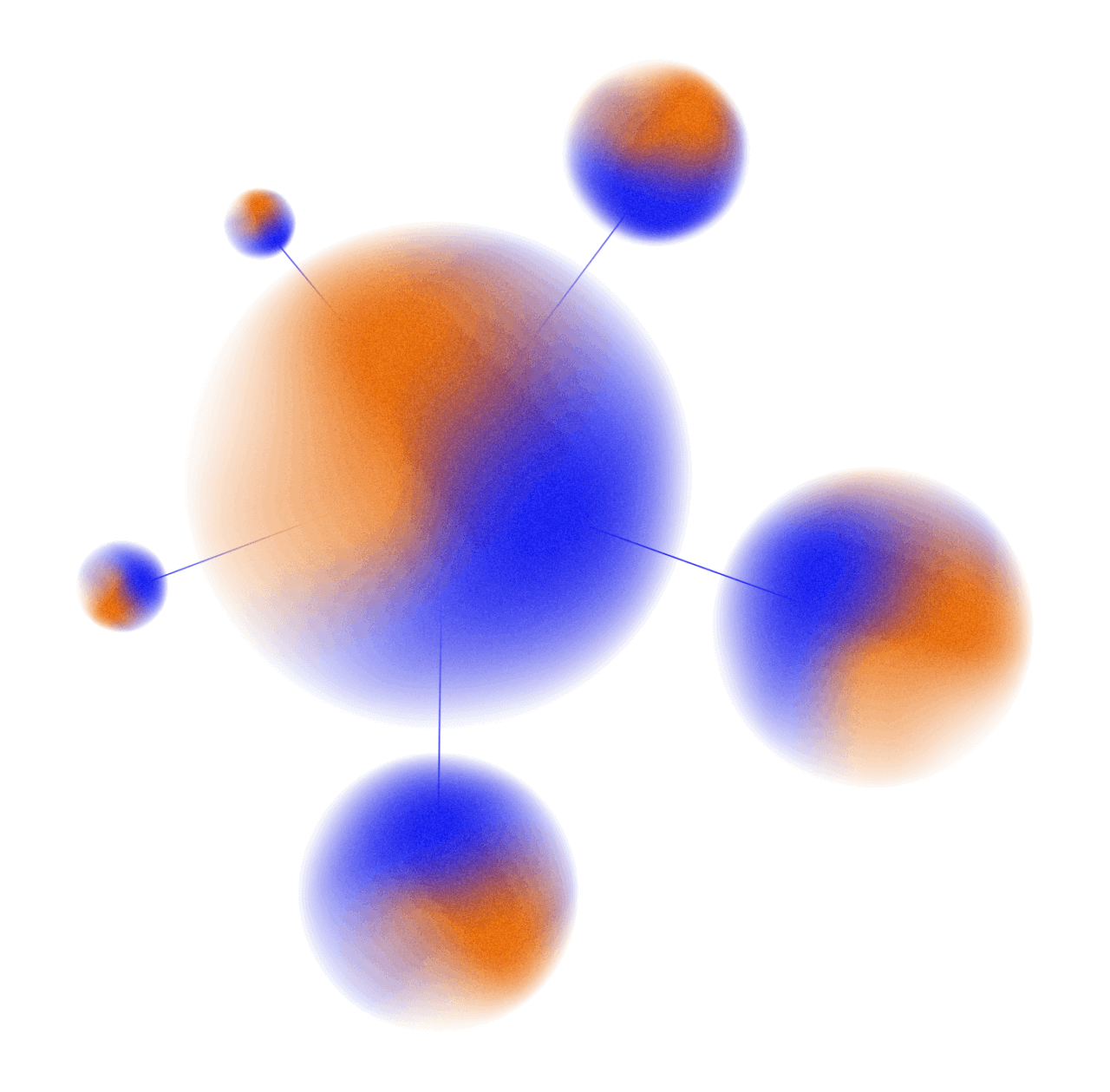 Een abstracte afbeelding waarin meerdere ronde vormen zij verbonden met lijnen