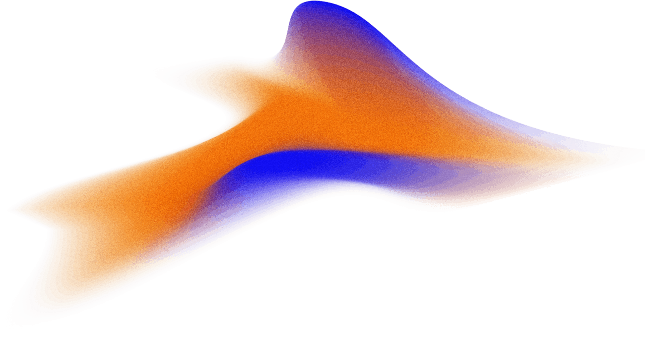 Een abstracte afbeelding van een golf van oranje en blauwe energie.